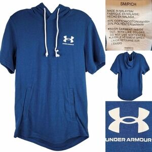 Under Armour UA SS Hoodie Mens Size Small Blue Sweatshirt Kangaroo Pocket